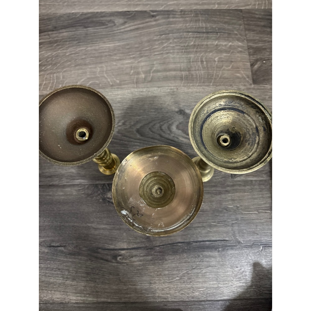 3 Vintage Solid‎ Brass Candlesticks Holders Ornate Elegant Taper Mid Century - Picture 4 of 5